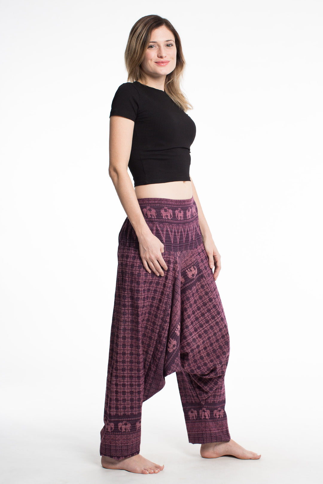 Hill Tribe Elephant Womens Elephant Pants In Purple Harem Pants 4053