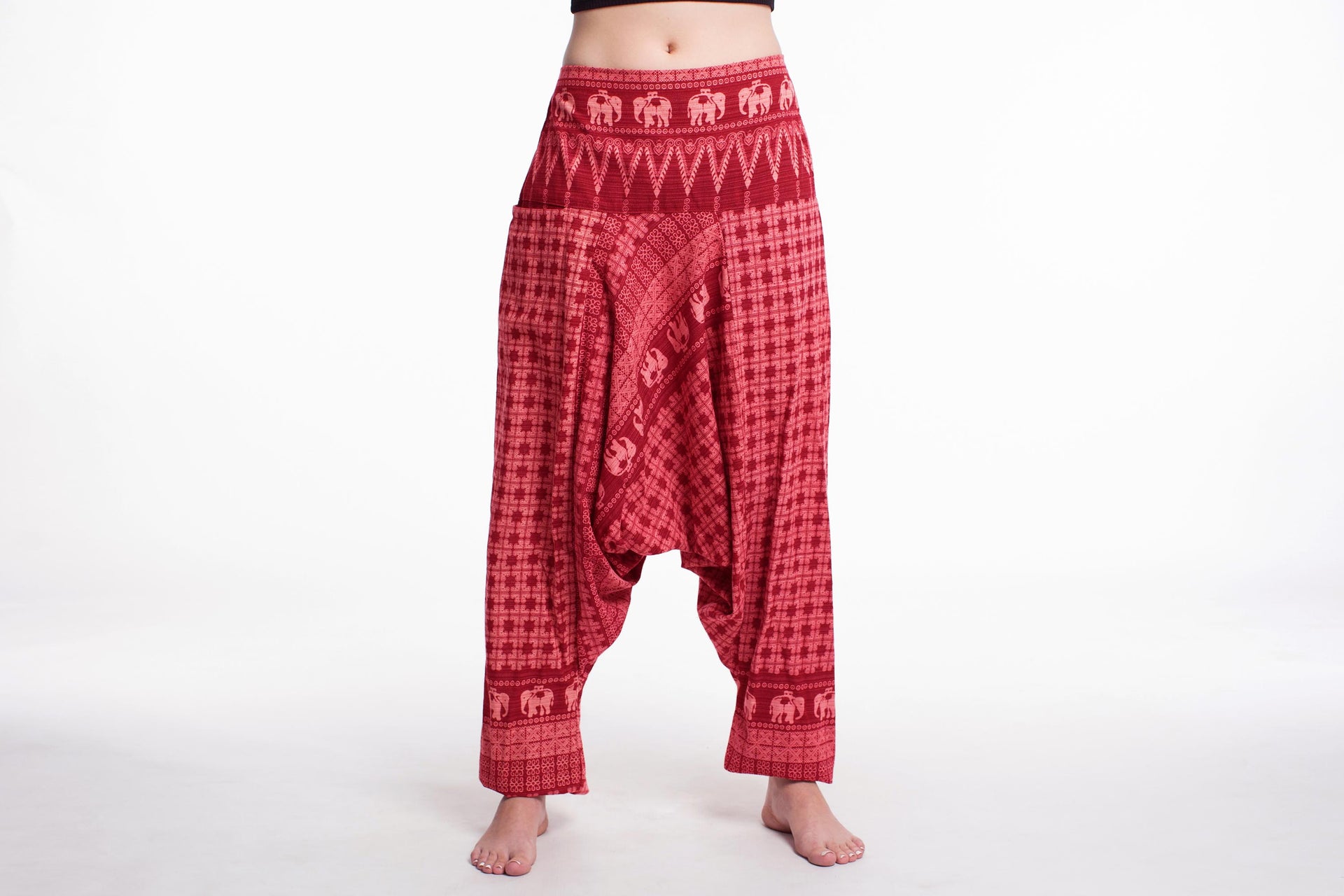 Hill Tribe Elephant Womens Elephant Pants In Red Harem Pants 9373