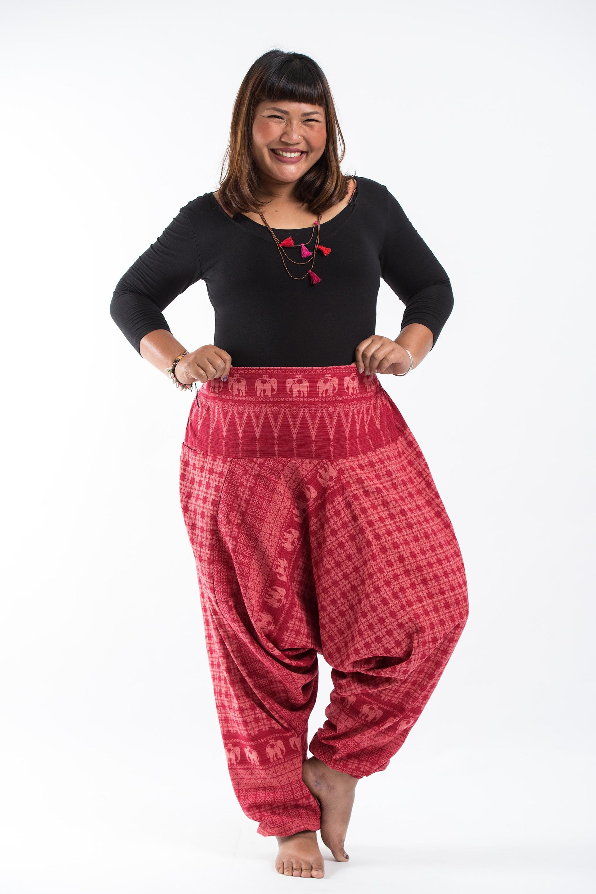 Plus Size Hill Tribe Elephant Womens Elephant Pants In Red Harem Pants 2889