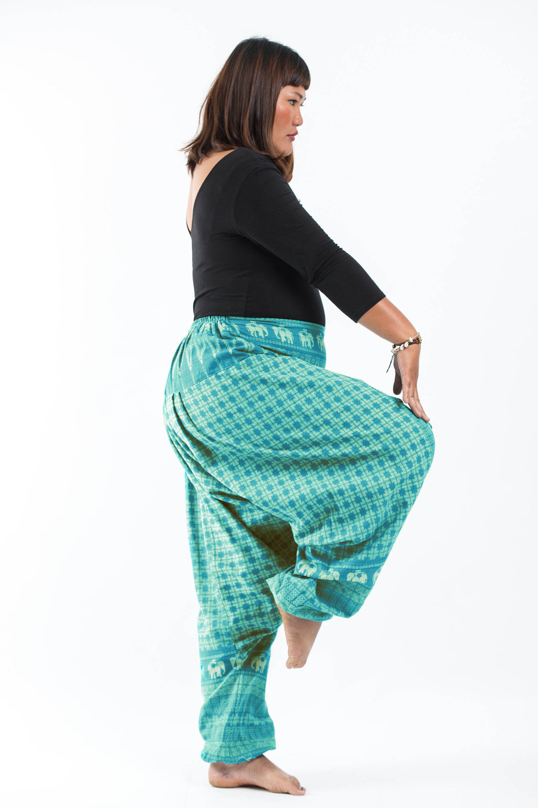 Plus Size Hill Tribe Elephant Womens Elephant Pants In Turquoise Harem Pants 5193