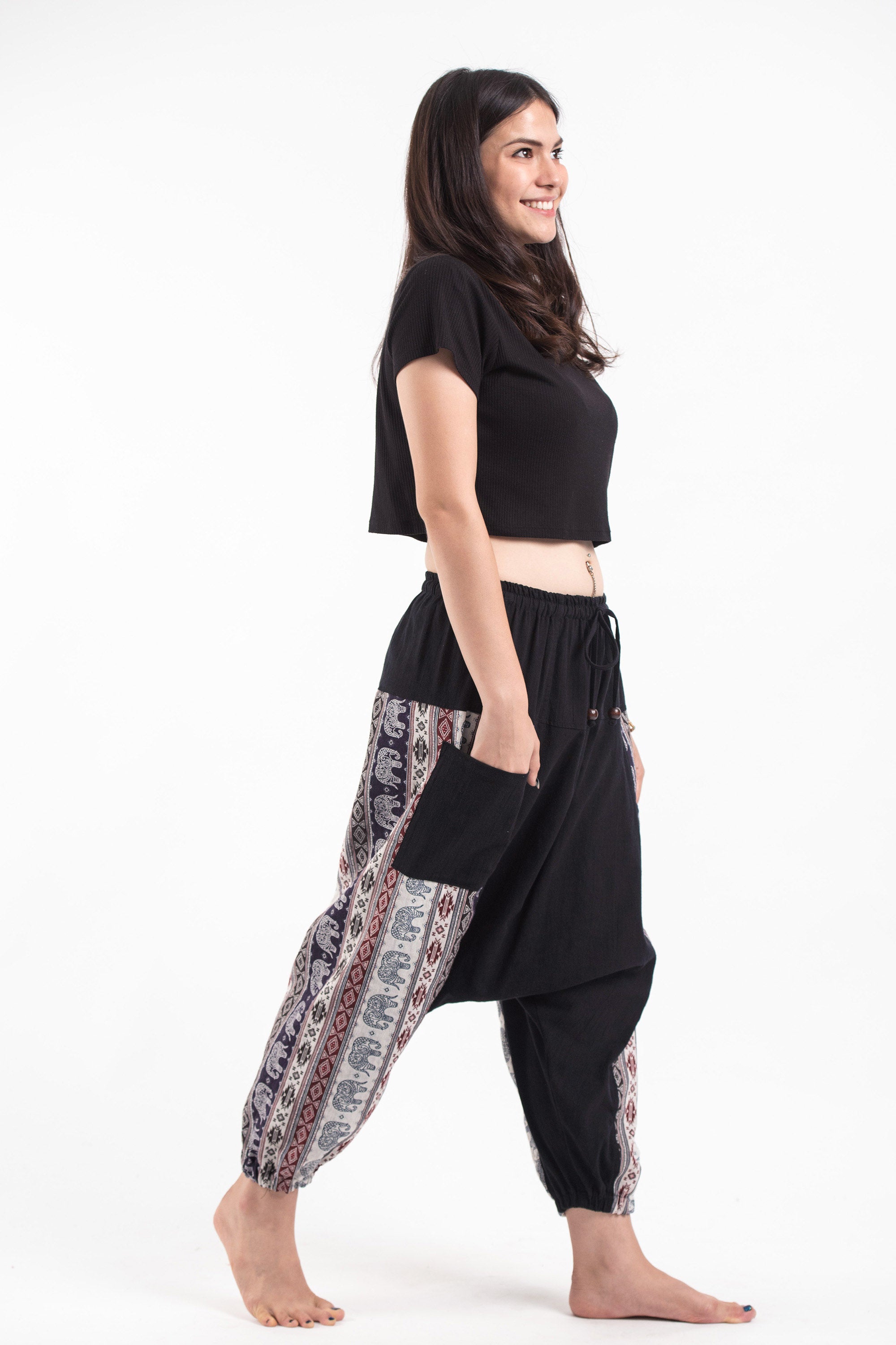 Elephant Aztec Cotton Women's Harem Pants in Black. Free Shipping for ...
