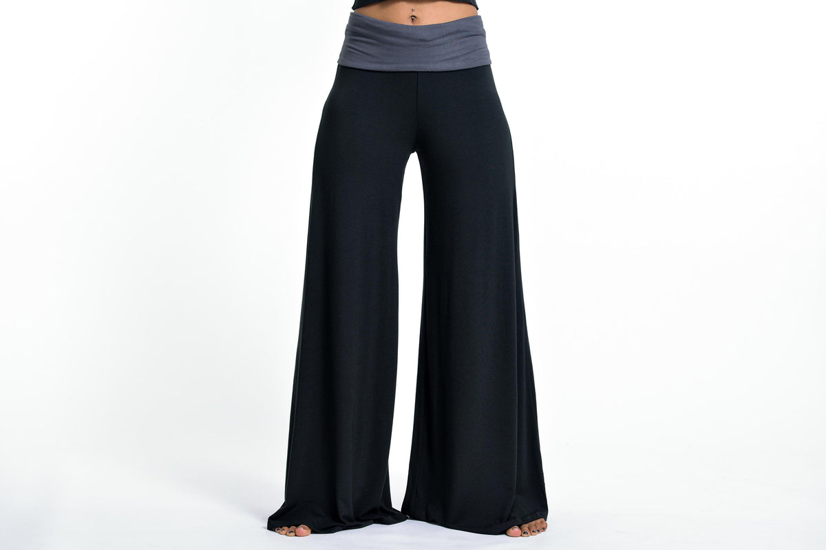 Wide Leg Palazzo Harem Pants Cotton Spandex in Solid Black