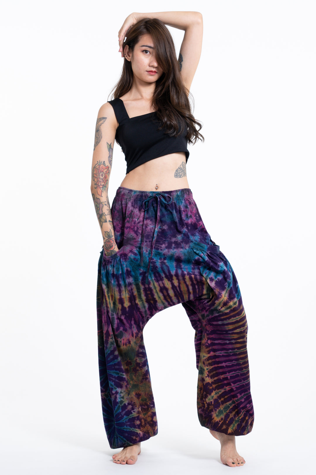 Tie Dye Cotton Women Harem Pants in Blue Purple