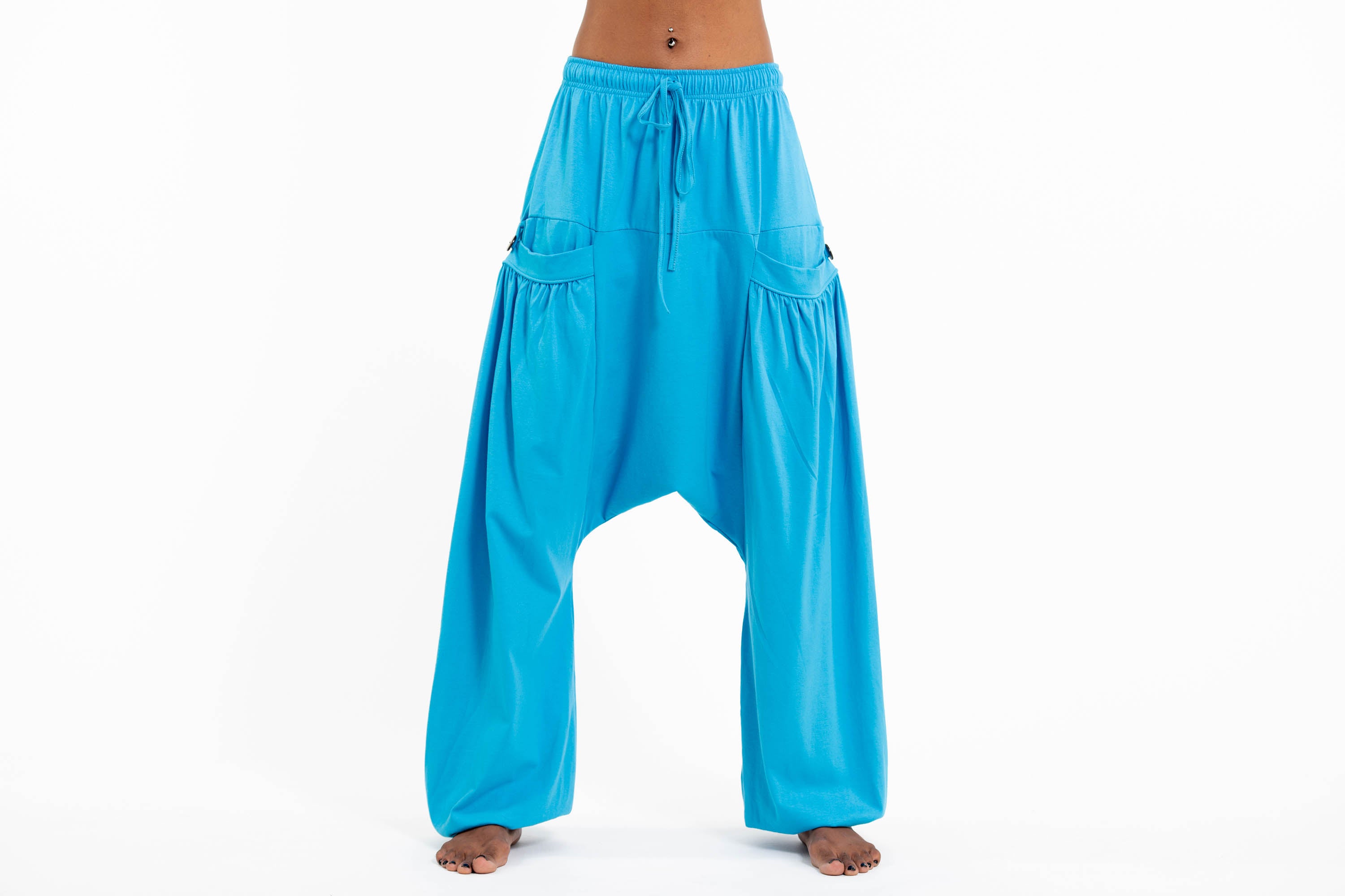 Solid Blue Light Pants Women Cotton in Harem
