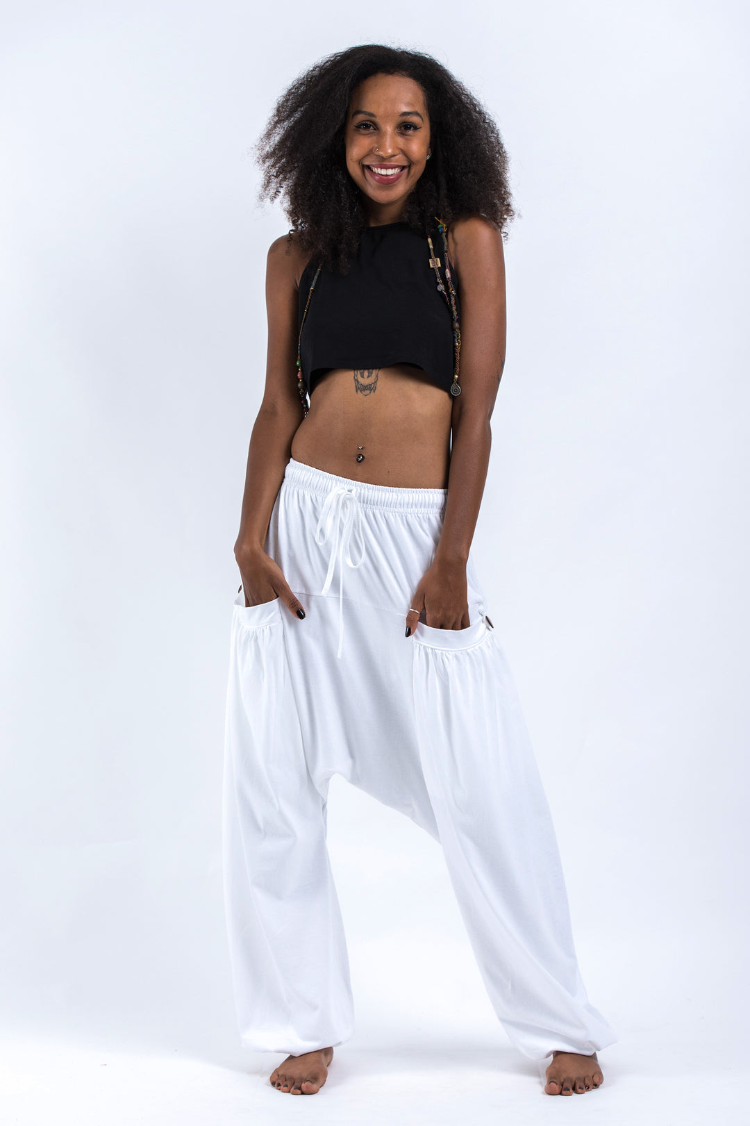Cotton Women Harem Pants in Solid White