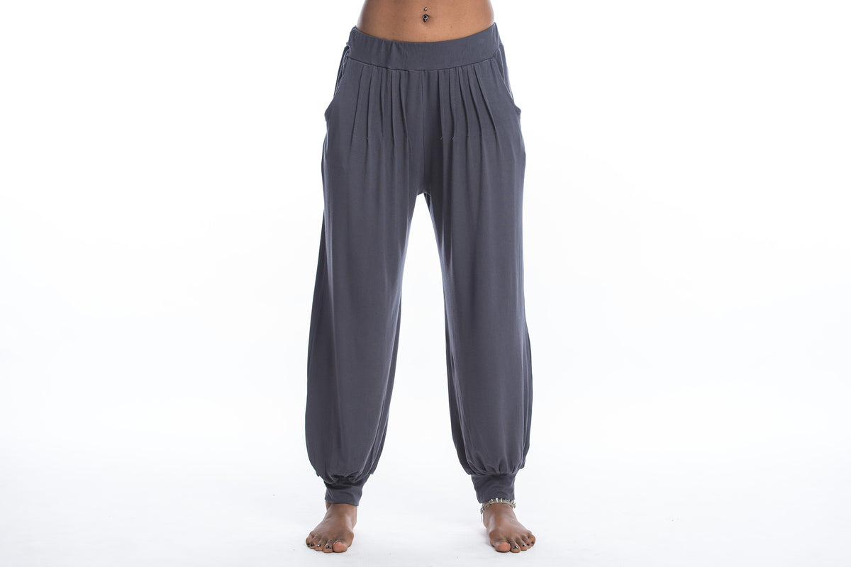 Cotton Women Harem Pants in Solid Gray